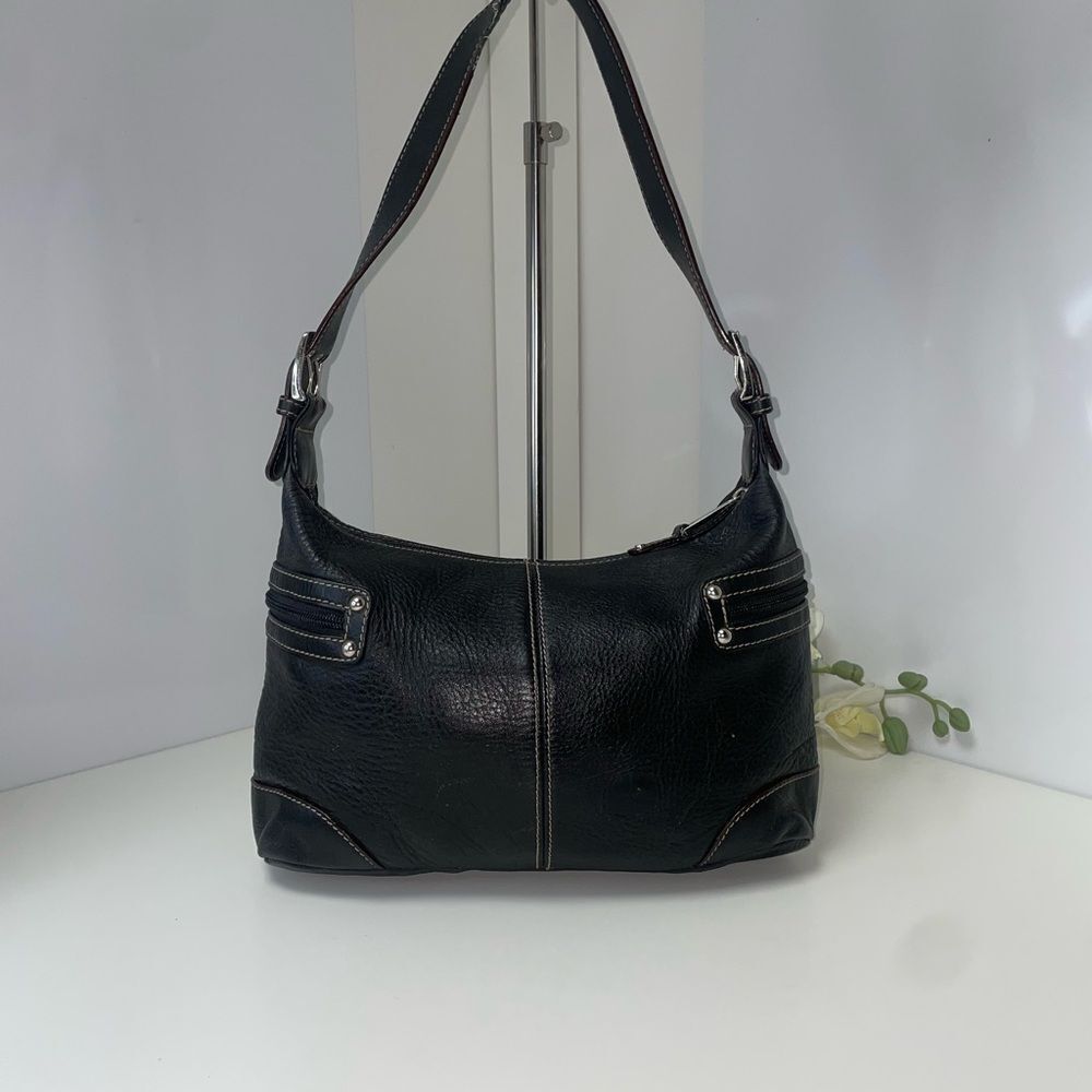 Tignanello Black Leather Shoulder Bag with Silver Accents - Picture 2 of 7